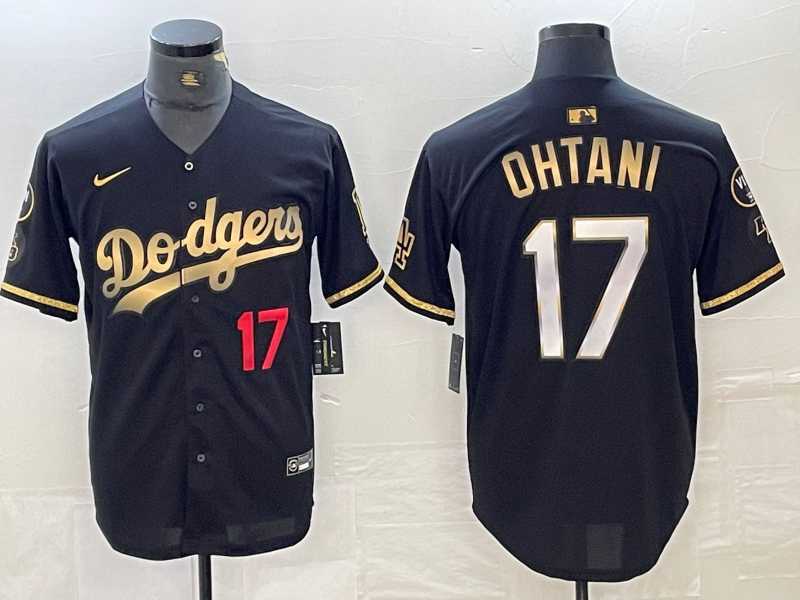 Mens Los Angeles Dodgers #17 Shohei Ohtani Number Black Gold Stitched Cool Base Nike Jersey,We sell and wholesale Mens Los Angeles Dodgers #17 Shohei Ohtani Number Black Gold Stitched Cool Base Nike Jersey on line form chian!